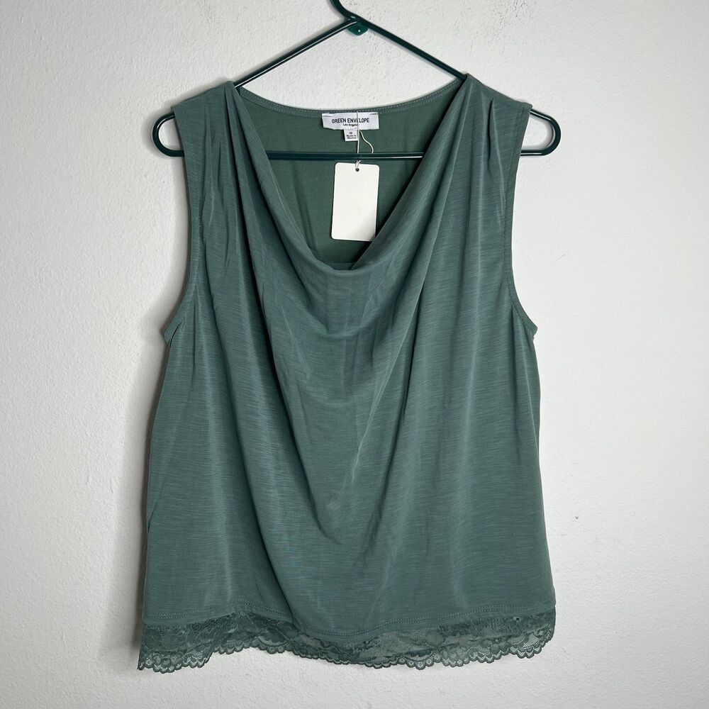 Green Envelope Los Angeles Heather Cowl Neck Short Sleeve Top Blouse Size Large